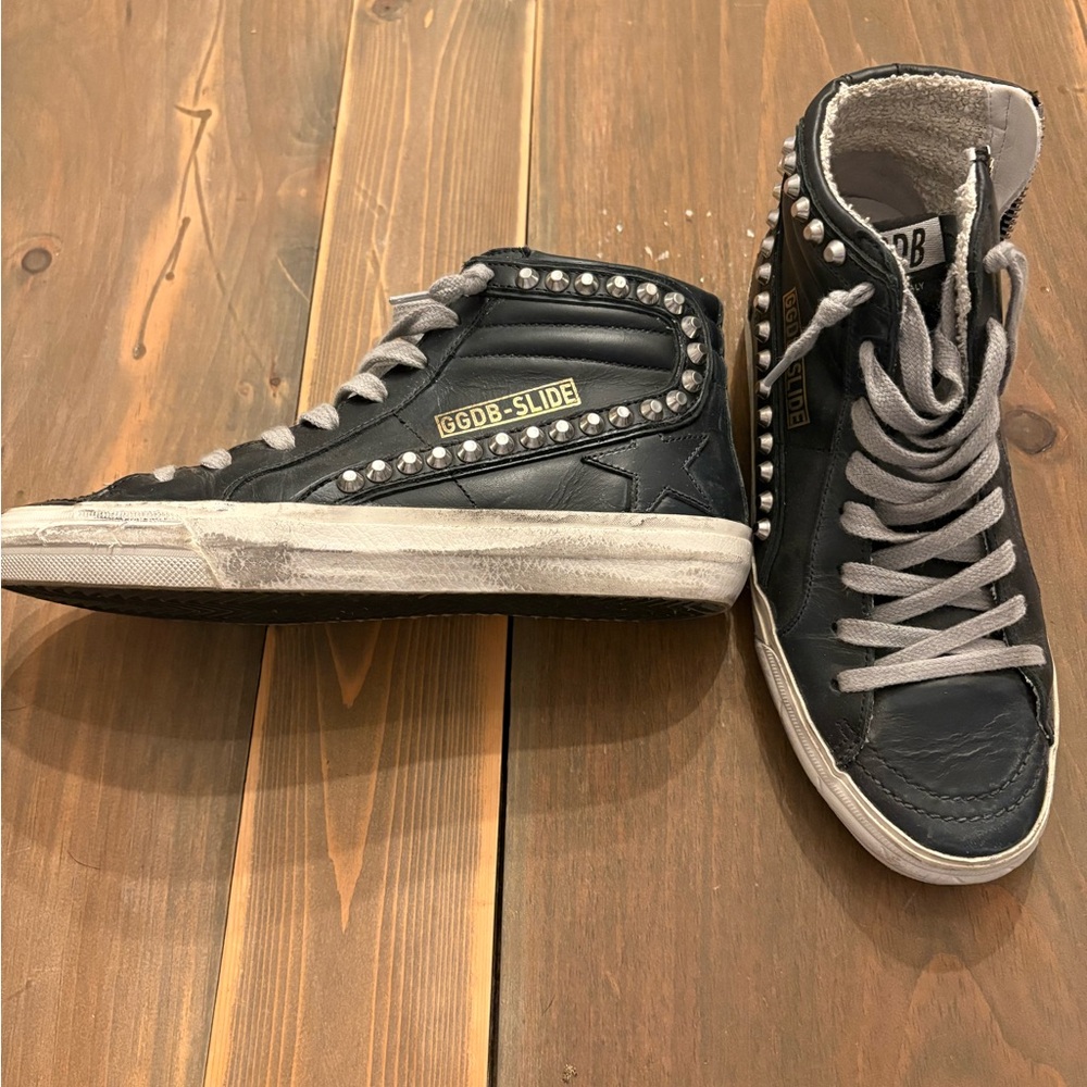Golden Goose Black GGDB Slide Sneakers with Silver Accents